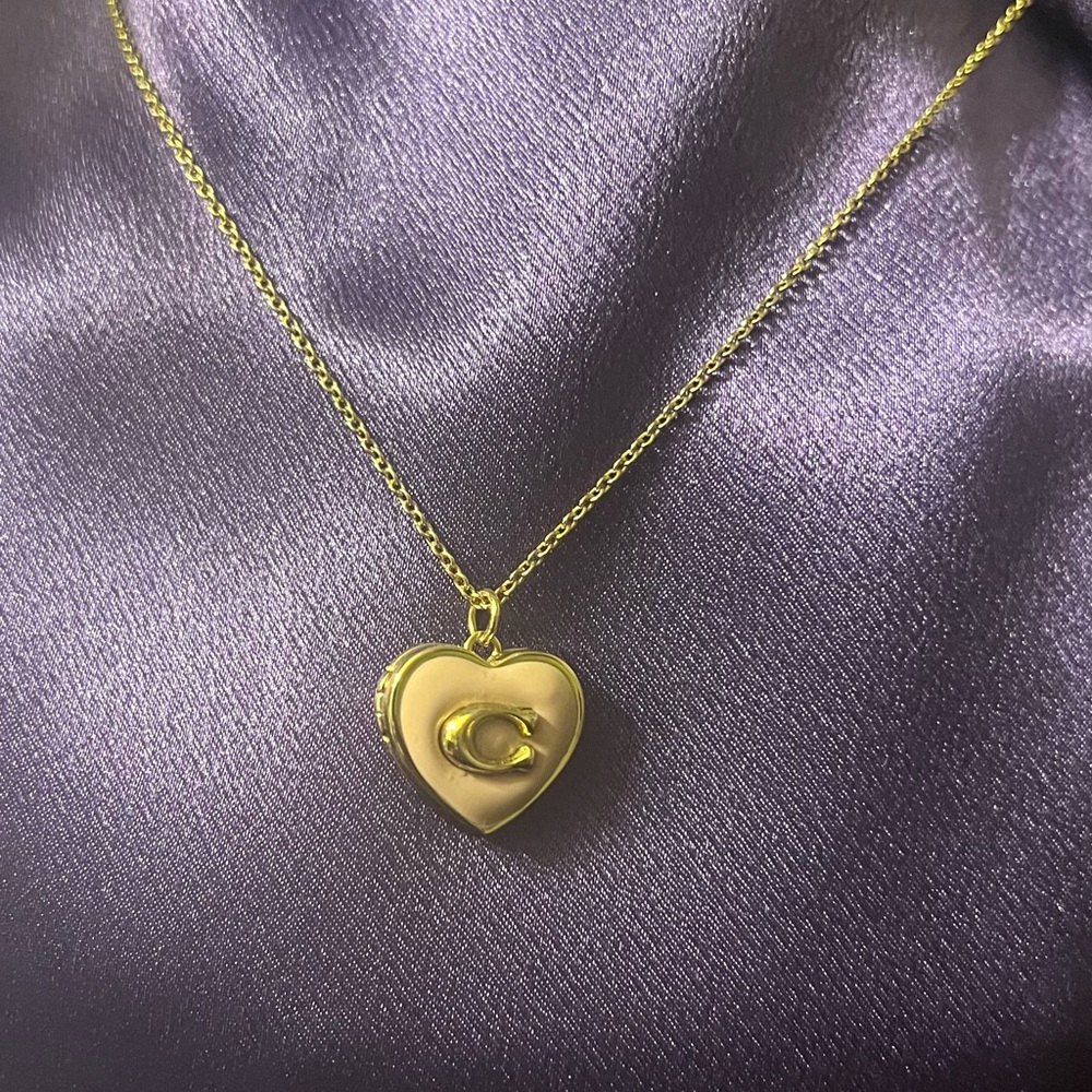 Coach Pink Enamel Heart Locket Necklace